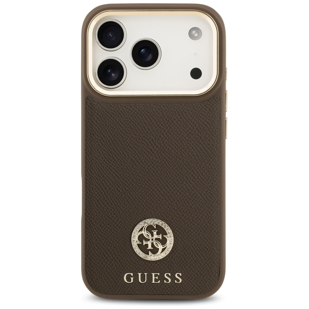Capa MagSafe para Apple iPhone 17 Pro, Guess, Grained Strass Logo, Marrom