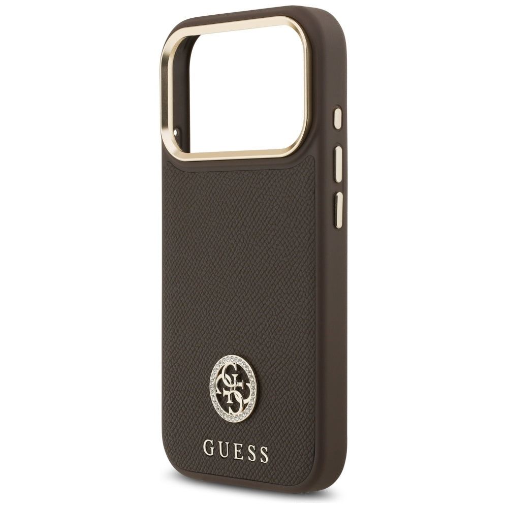 Capa MagSafe para Apple iPhone 17 Pro, Guess, Grained Strass Logo, Marrom
