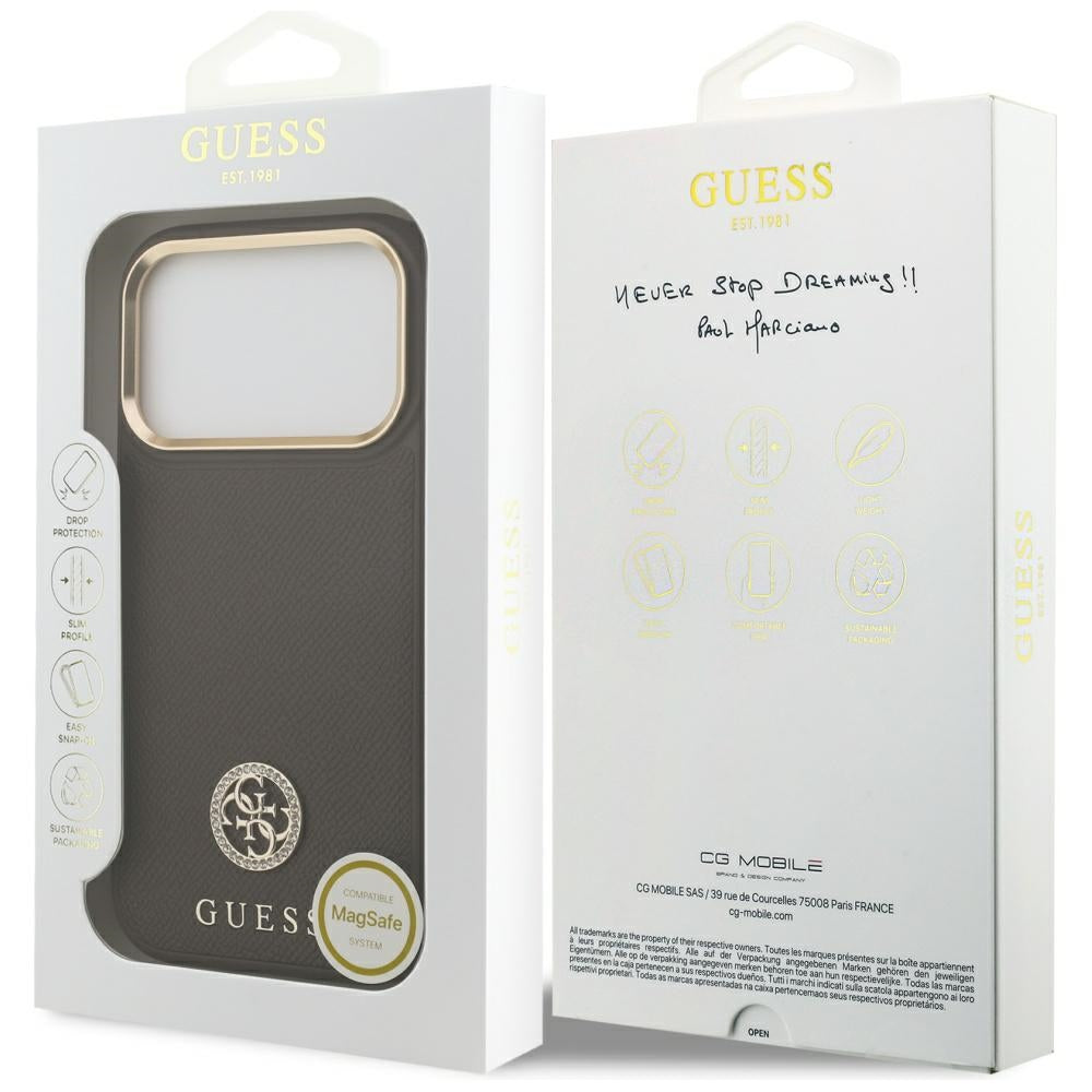 Capa MagSafe para Apple iPhone 17 Pro, Guess, Grained Strass Logo, Marrom