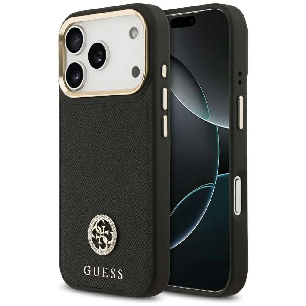 Capa MagSafe para Apple iPhone 17 Pro, Guess, Grained Strass Logo, Preta