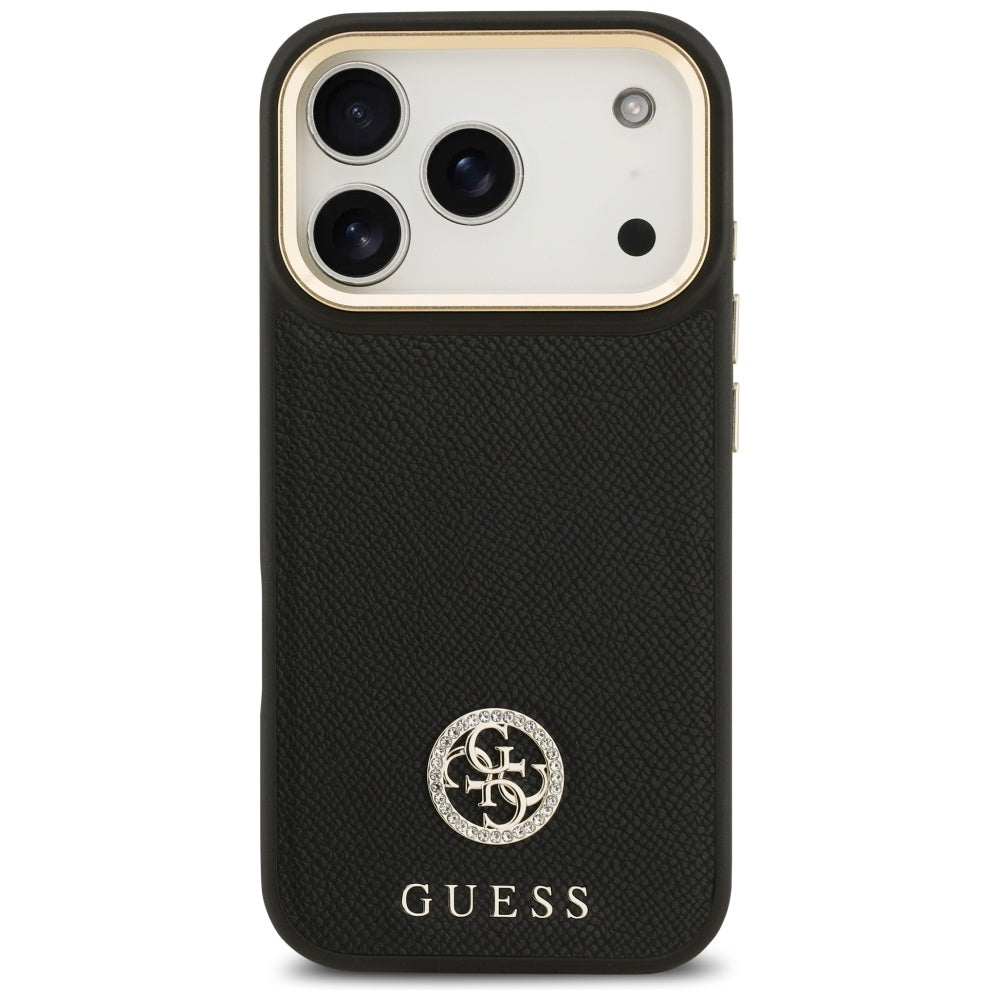 Capa MagSafe para Apple iPhone 17 Pro, Guess, Grained Strass Logo, Preta