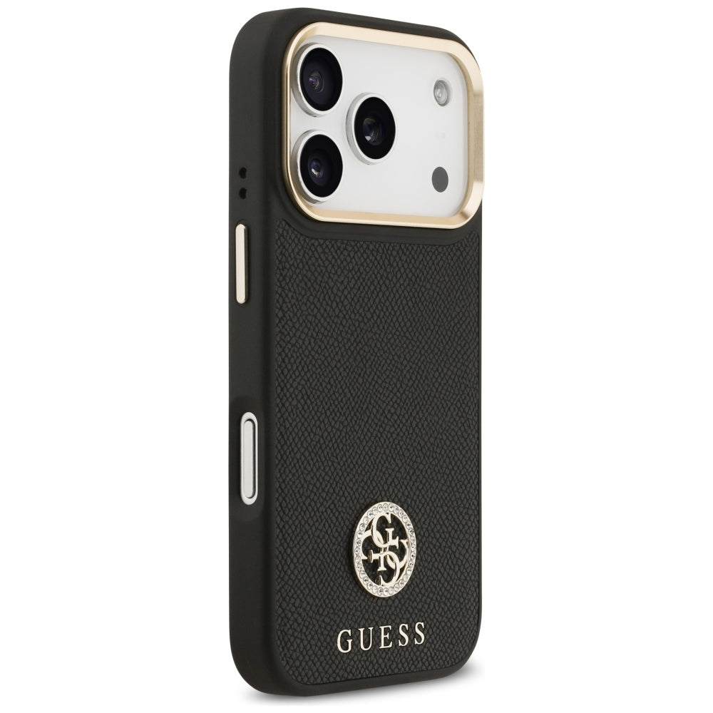 Capa MagSafe para Apple iPhone 17 Pro, Guess, Grained Strass Logo, Preta