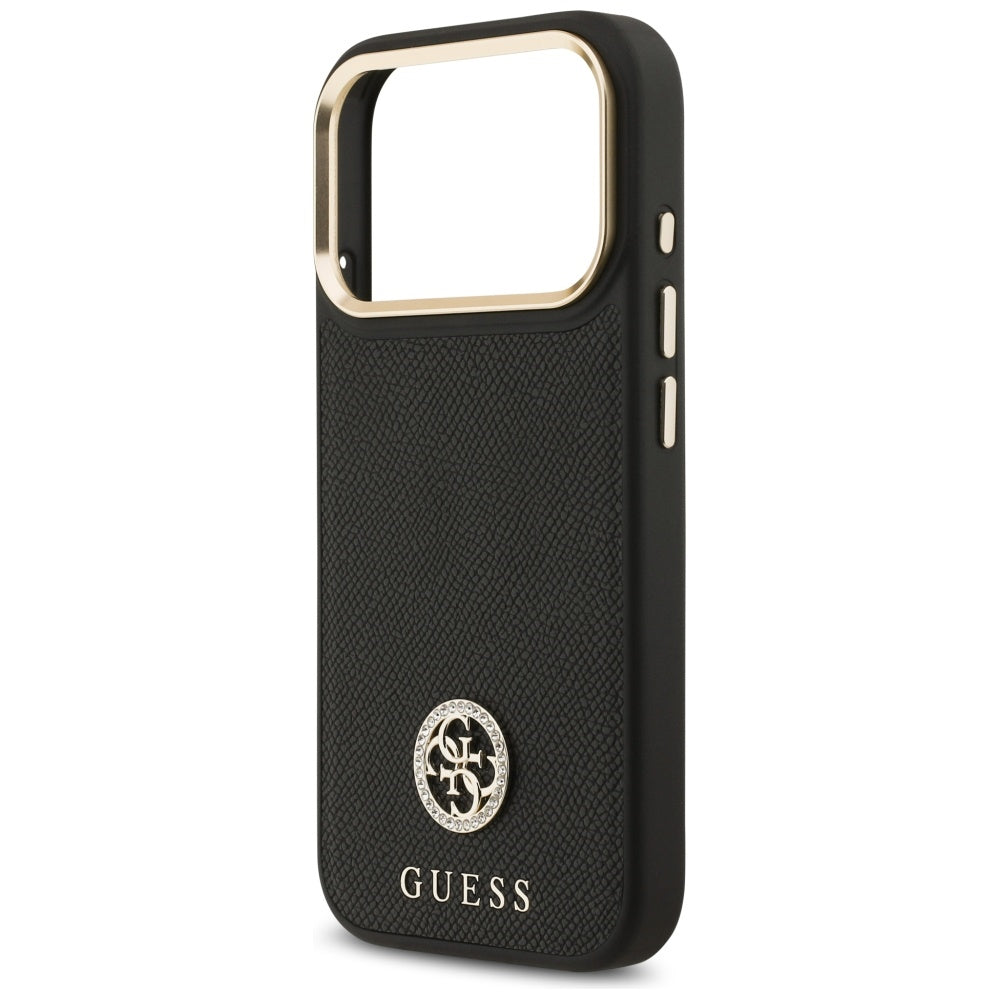 Capa MagSafe para Apple iPhone 17 Pro, Guess, Grained Strass Logo, Preta