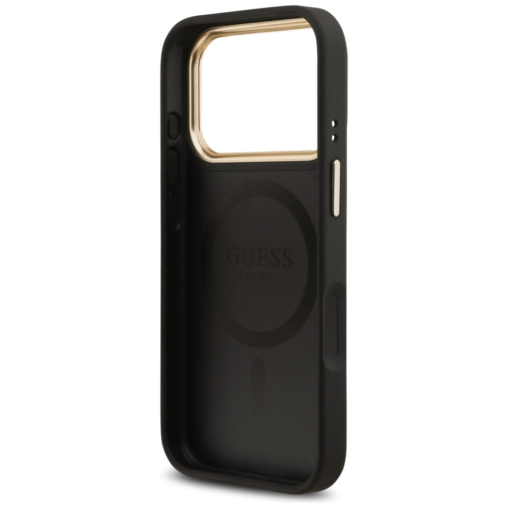 Capa MagSafe para Apple iPhone 17 Pro, Guess, Grained Strass Logo, Preta