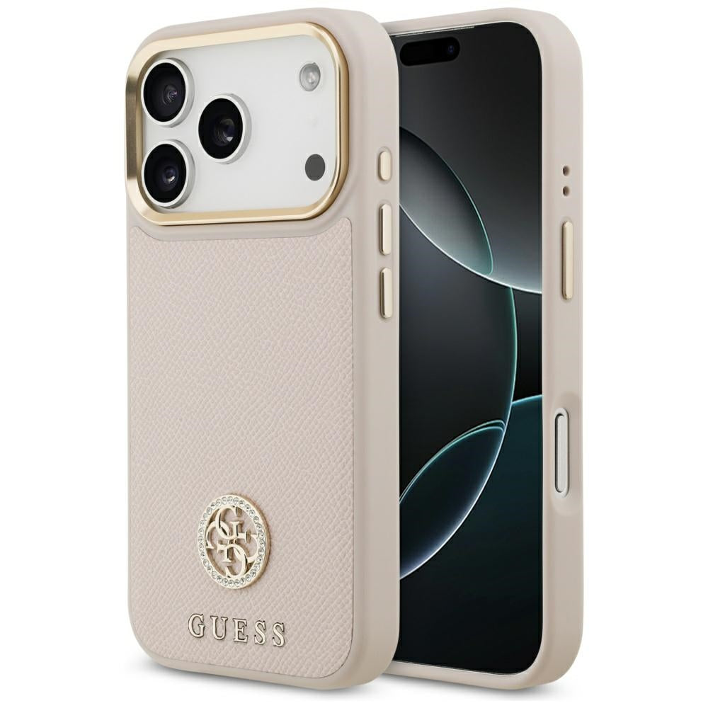 Capa MagSafe para Apple iPhone 17 Pro, Guess, Grained Strass Logo, Rosa