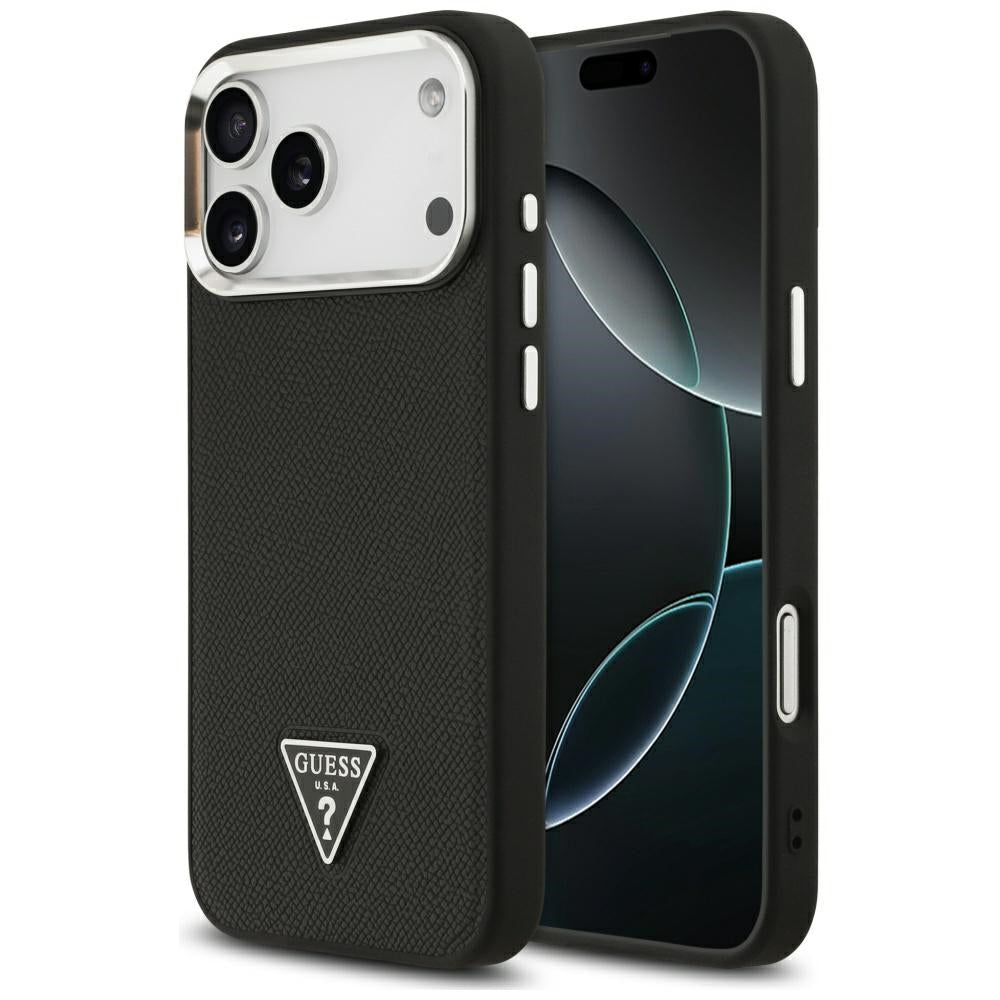 Capa MagSafe para Apple iPhone 17 Pro, Guess, Logotipo Triângulo Granulado, Preta