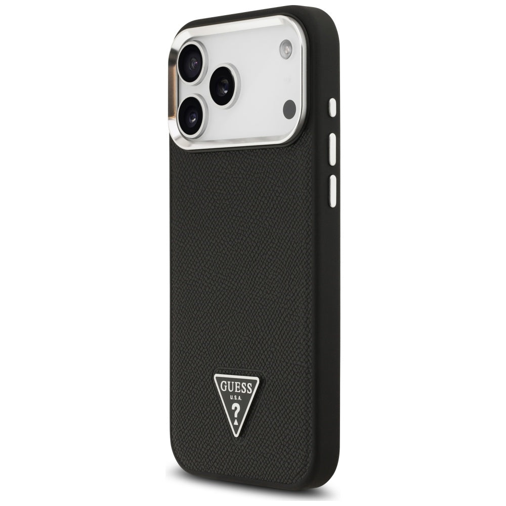 Capa MagSafe para Apple iPhone 17 Pro, Guess, Logotipo Triângulo Granulado, Preta
