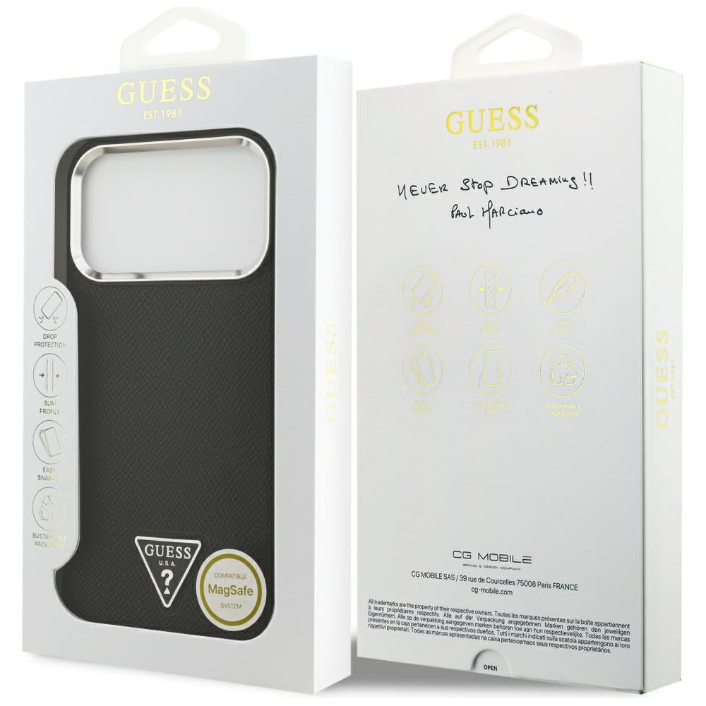 Capa MagSafe para Apple iPhone 17 Pro, Guess, Logotipo Triângulo Granulado, Preta