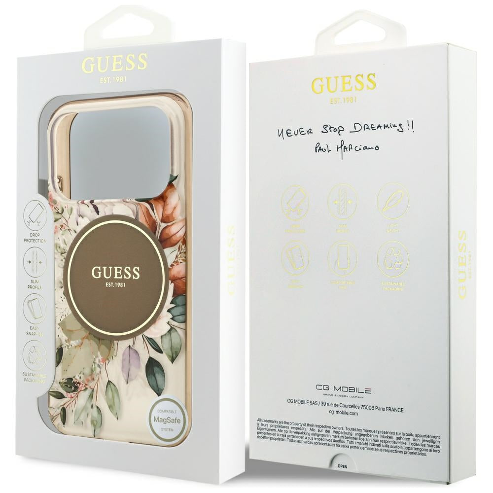 Capa MagSafe para Apple iPhone 17 Pro, Guess, IML Flower and Tonal Circle, Marrom
