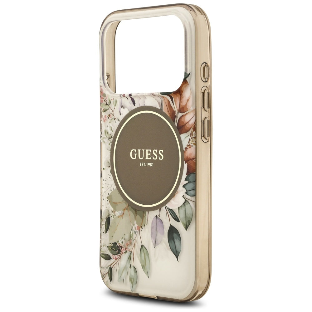 Capa MagSafe para Apple iPhone 17 Pro, Guess, IML Flower and Tonal Circle, Marrom