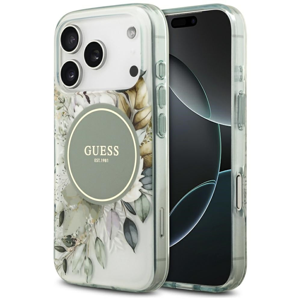 Capa MagSafe para Apple iPhone 17 Pro, Guess, IML Flower and Tonal Circle, Verde