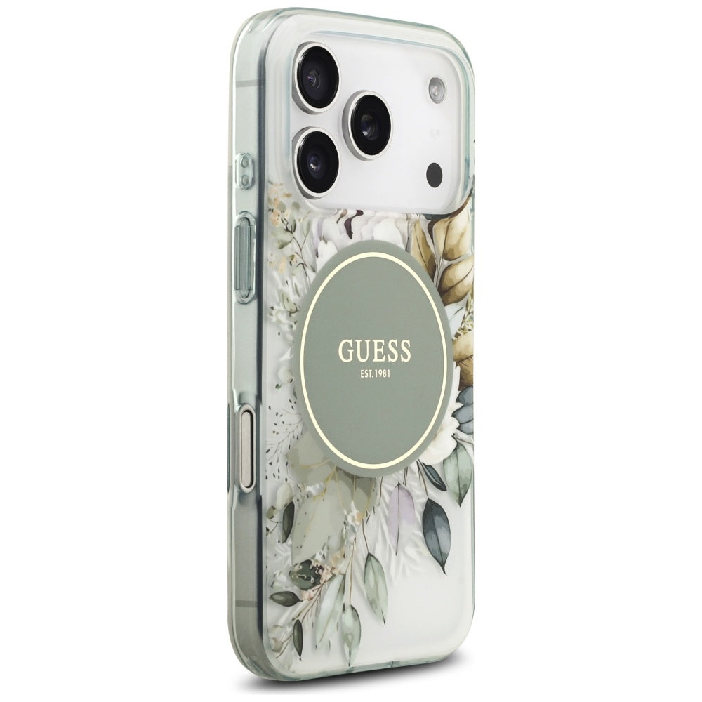 Capa MagSafe para Apple iPhone 17 Pro, Guess, IML Flower and Tonal Circle, Verde
