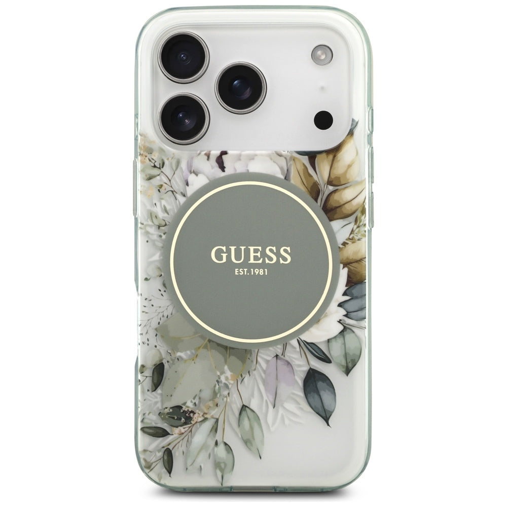 Capa MagSafe para Apple iPhone 17 Pro, Guess, IML Flower and Tonal Circle, Verde