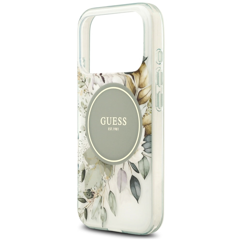 Capa MagSafe para Apple iPhone 17 Pro, Guess, IML Flower and Tonal Circle, Verde
