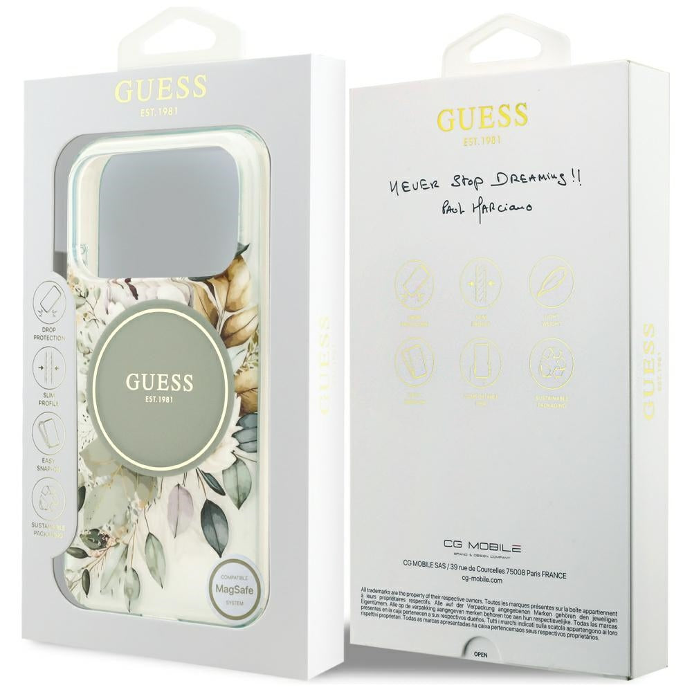 Capa MagSafe para Apple iPhone 17 Pro, Guess, IML Flower and Tonal Circle, Verde
