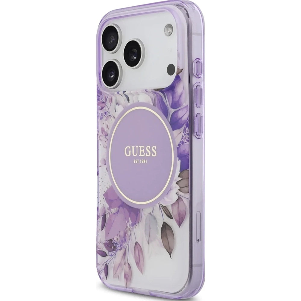 Capa MagSafe para Apple iPhone 17 Pro, Guess, IML Flower & Tonal Circle, Roxo