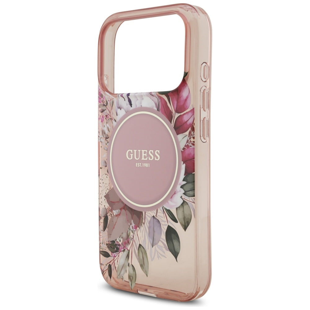 Capa MagSafe para Apple iPhone 17 Pro, Guess, IML Flowers with Pearl Strap, Rosa