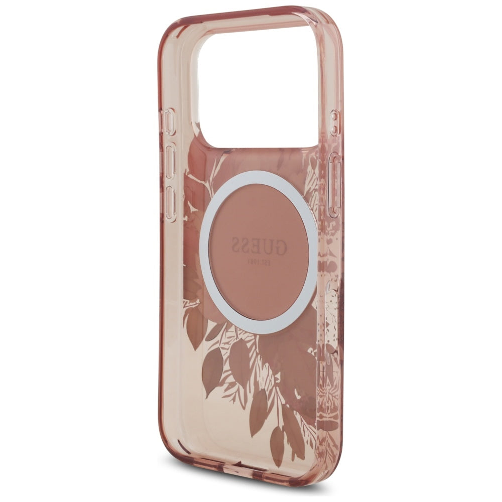 Capa MagSafe para Apple iPhone 17 Pro, Guess, IML Flowers with Pearl Strap, Rosa