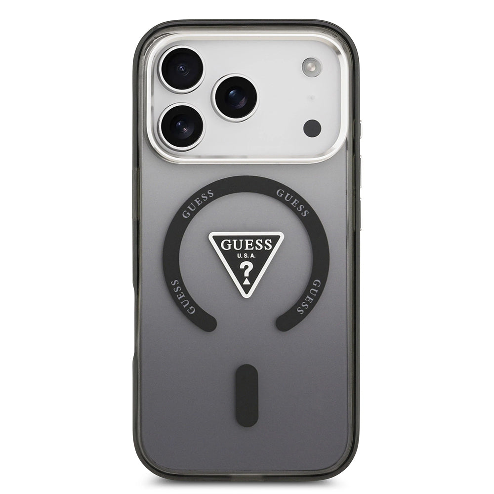 Capa MagSafe para Apple iPhone 17 Pro, Guess, Logo Triângulo Gradiente IML, Preta Prateada