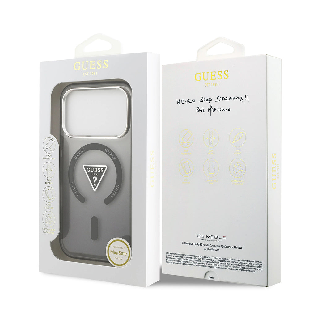 Capa MagSafe para Apple iPhone 17 Pro, Guess, Logo Triângulo Gradiente IML, Preta Prateada