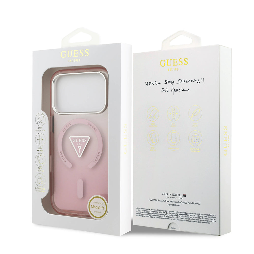 Capa MagSafe para Apple iPhone 17 Pro, Guess, IML Gradient Triangle Logo, Rosa