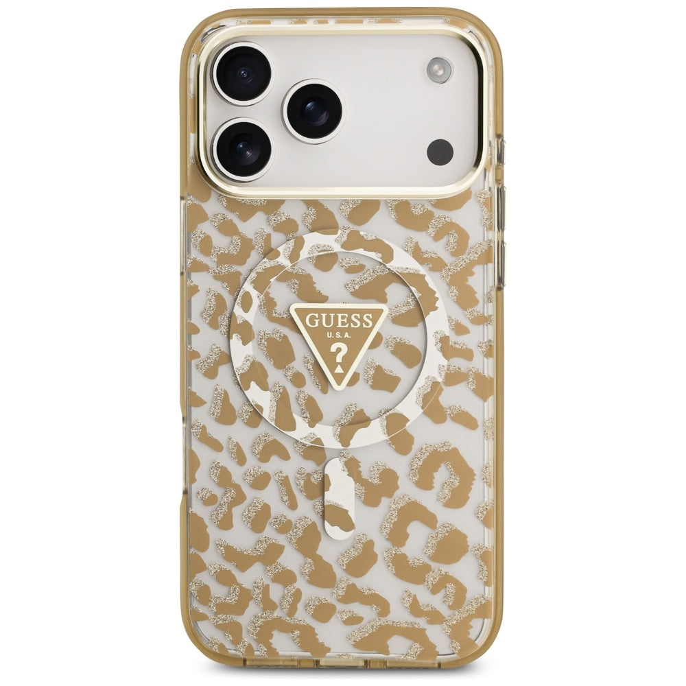 Capa MagSafe para Apple iPhone 17 Pro, Guess, Leopard Glitter, Marrom