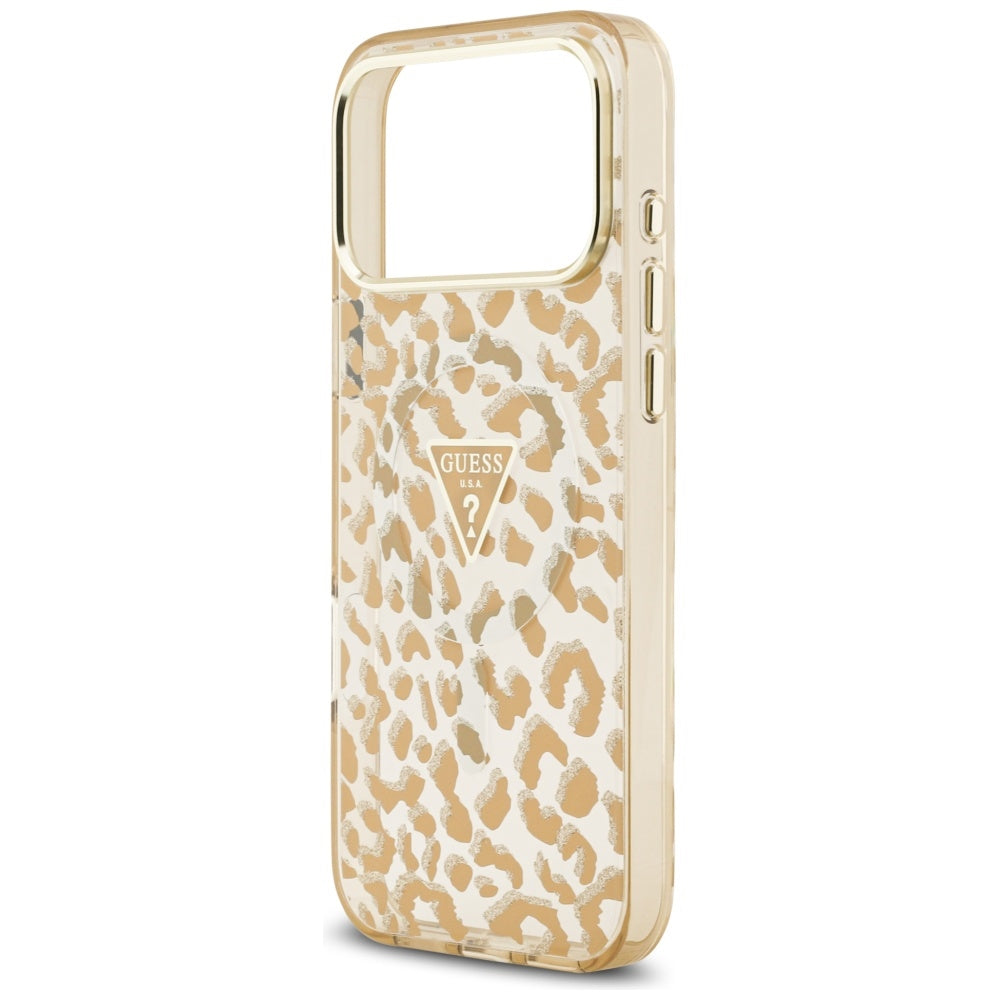 Capa MagSafe para Apple iPhone 17 Pro, Guess, Leopard Glitter, Marrom