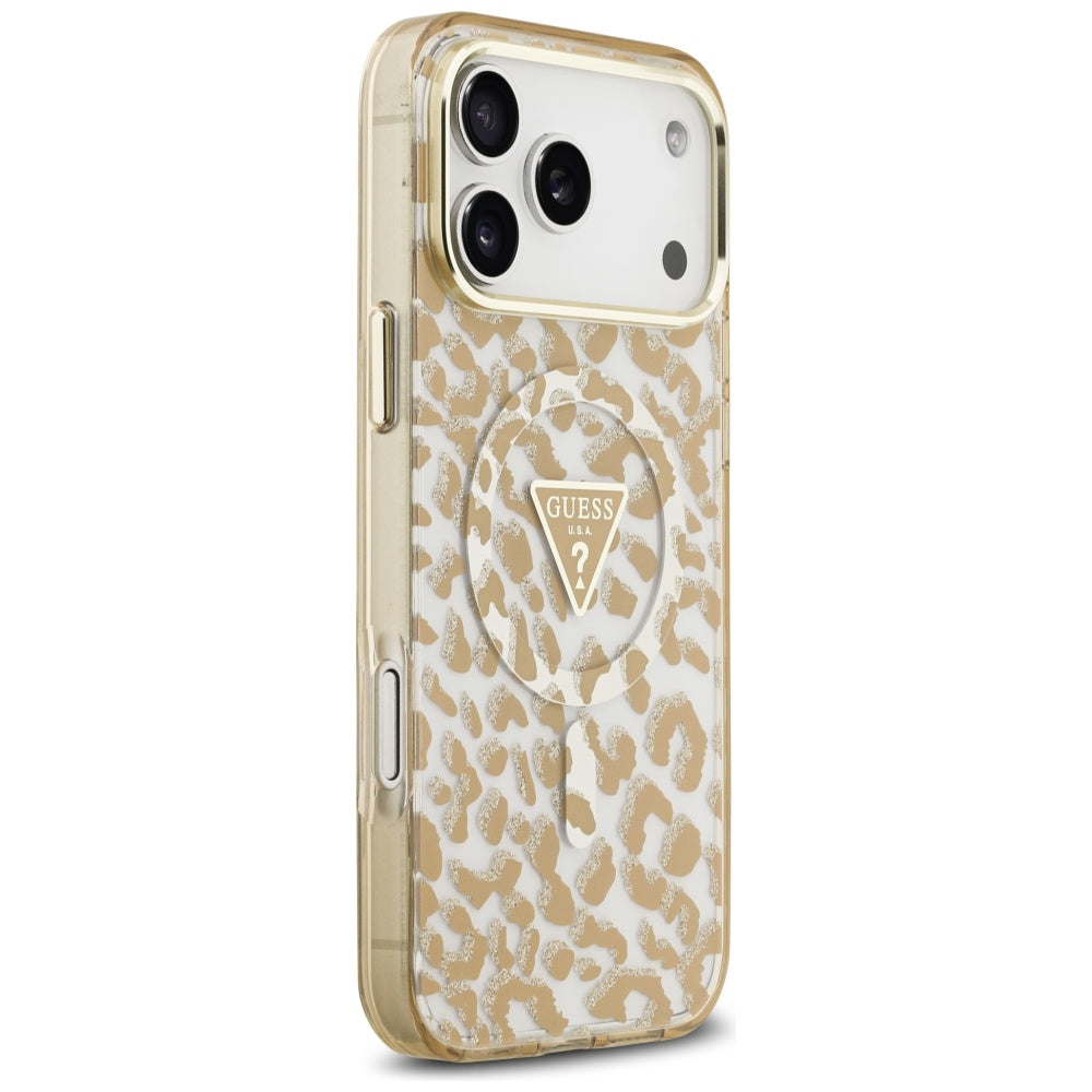 Capa MagSafe para Apple iPhone 17 Pro, Guess, Leopard Glitter, Marrom