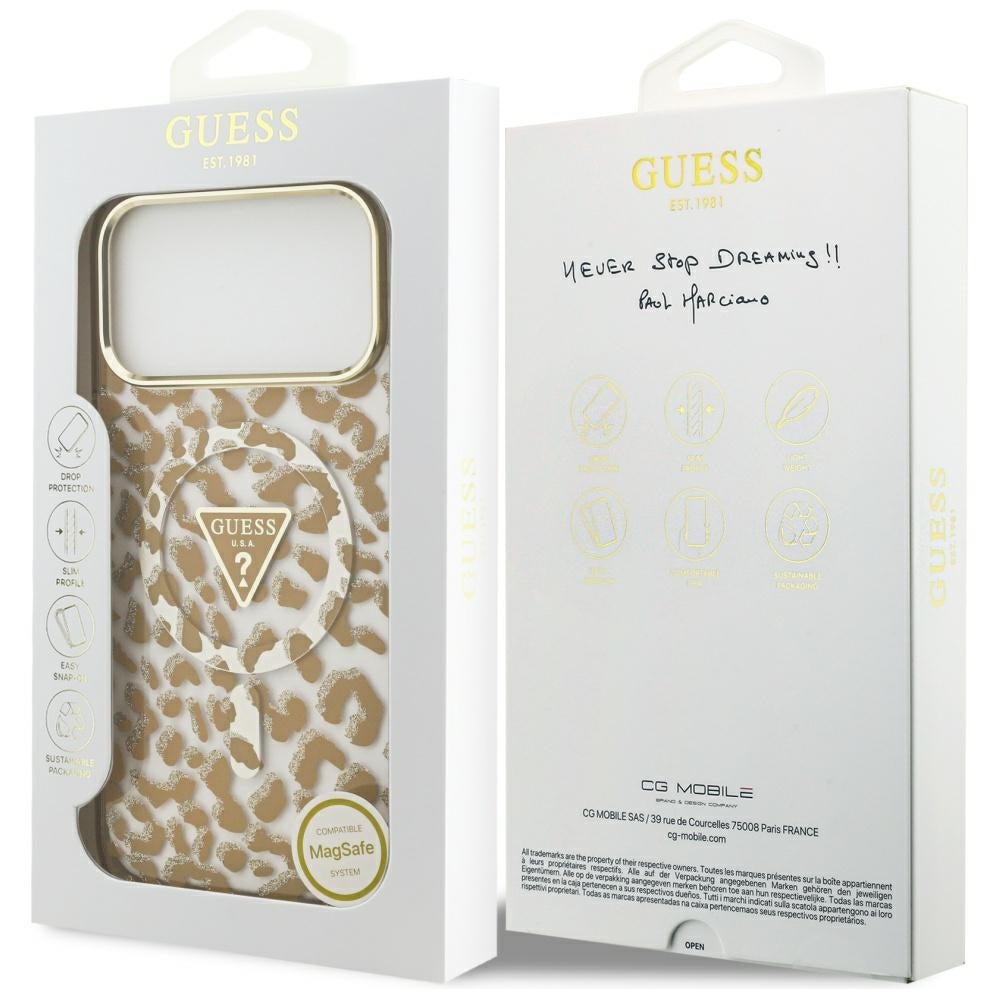 Capa MagSafe para Apple iPhone 17 Pro, Guess, Leopard Glitter, Marrom