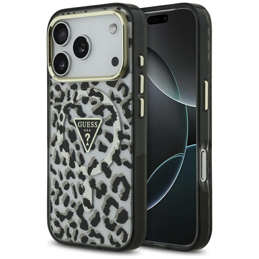 Capa MagSafe para Apple iPhone 17 Pro, Guess, Leopard Glitter, Preta
