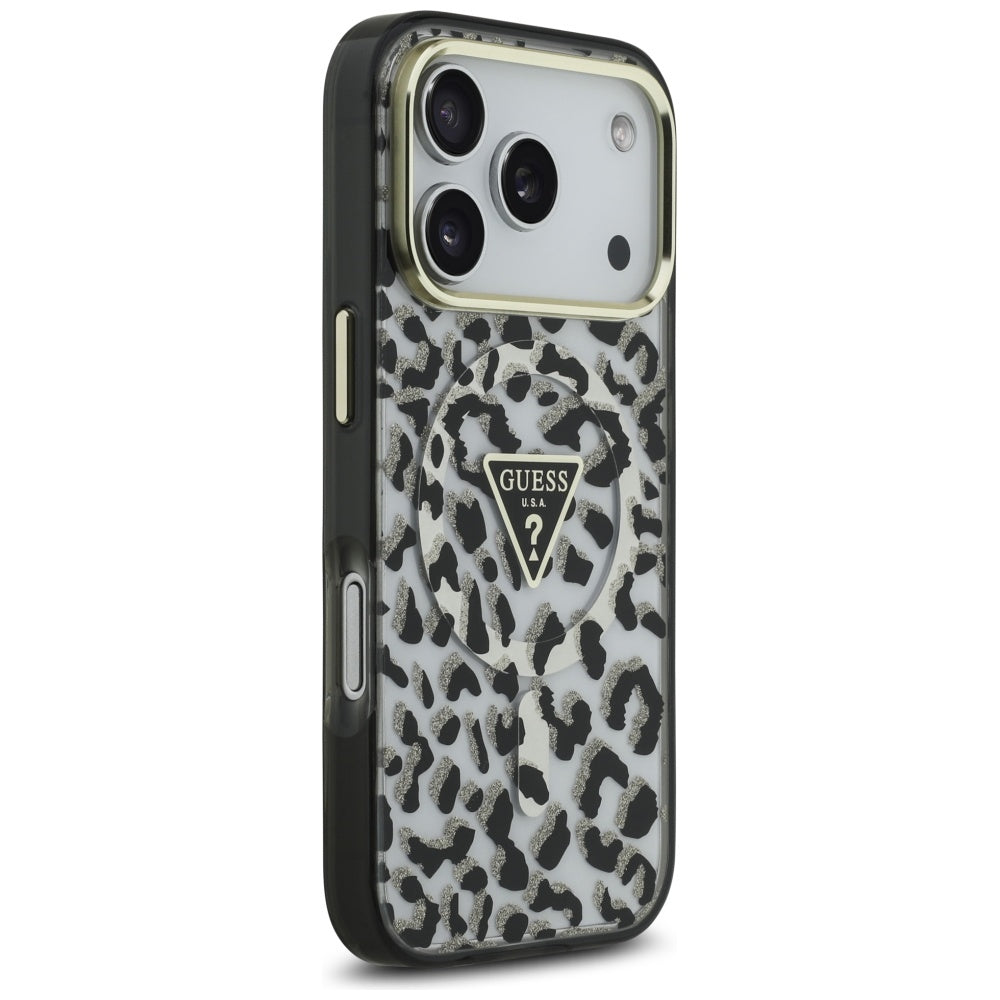 Capa MagSafe para Apple iPhone 17 Pro, Guess, Leopard Glitter, Preta