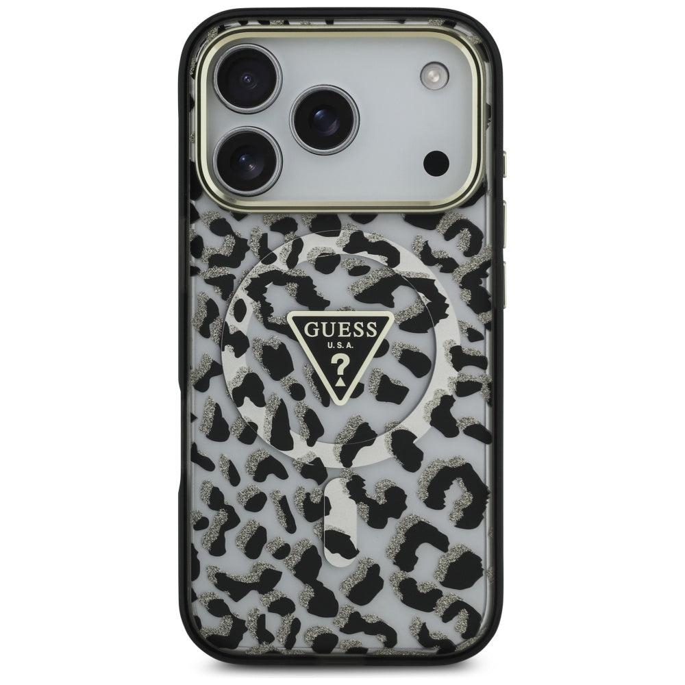 Capa MagSafe para Apple iPhone 17 Pro, Guess, Leopard Glitter, Preta