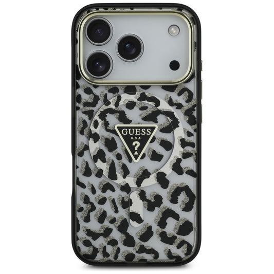 Capa MagSafe para Apple iPhone 17 Pro, Guess, Leopard Glitter, Preta