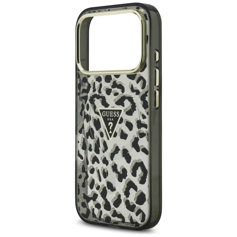 Capa MagSafe para Apple iPhone 17 Pro, Guess, Leopard Glitter, Preta