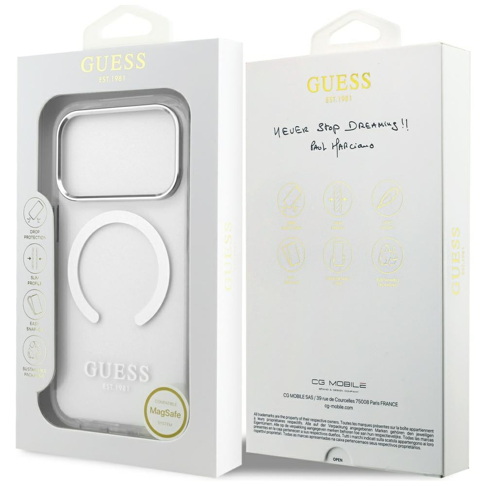Capa MagSafe para Apple iPhone 17 Pro, Guess, Metal Outline, Prateada