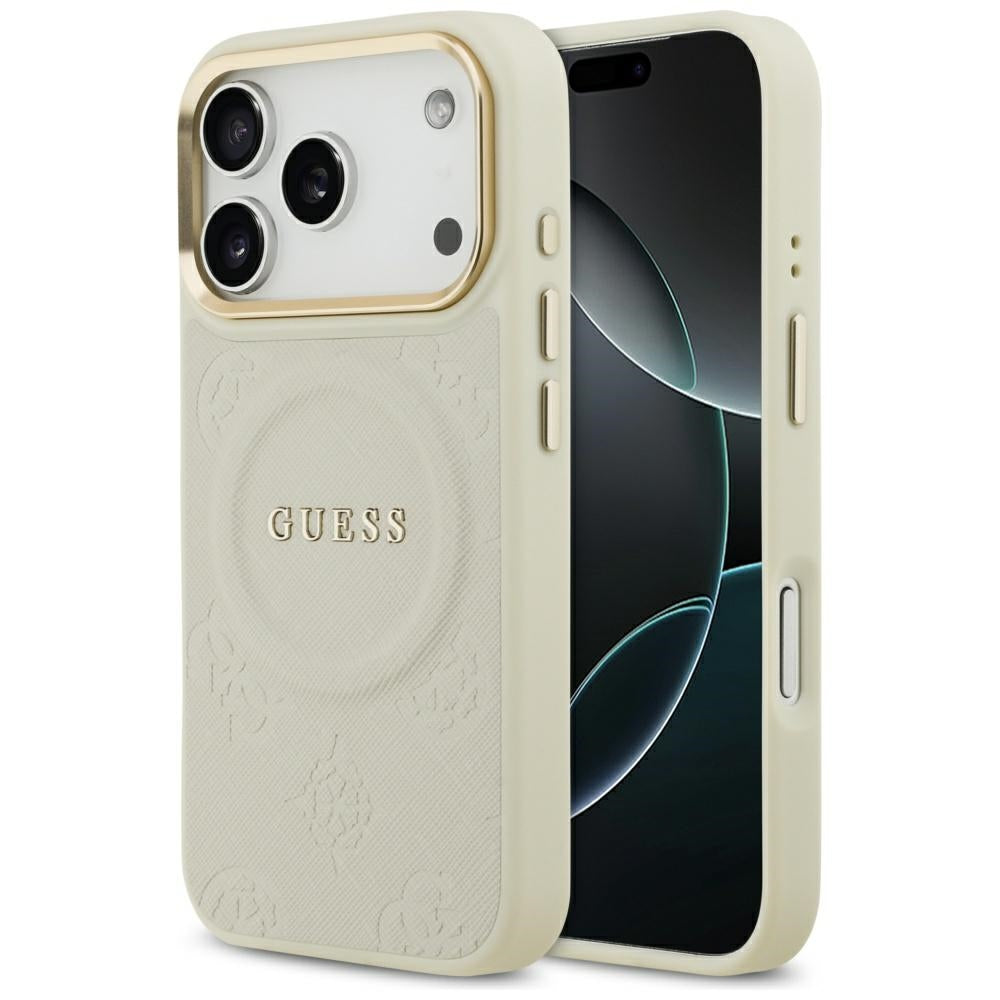 MagSafe Case for Apple iPhone 17 Pro, Guess, Peony Hot Stamp, Beige