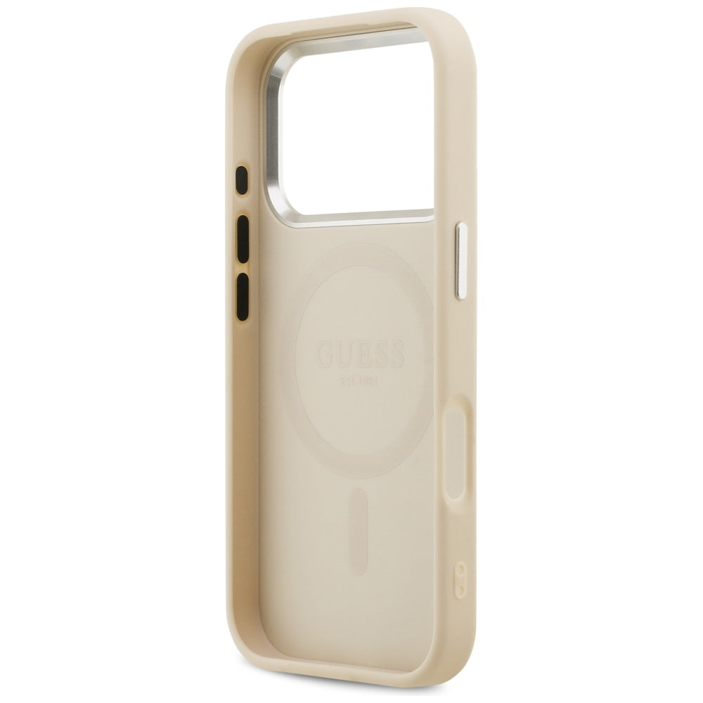 Capa MagSafe para Apple iPhone 17 Pro, Guess, Peony Hot Stamp Script, Bege