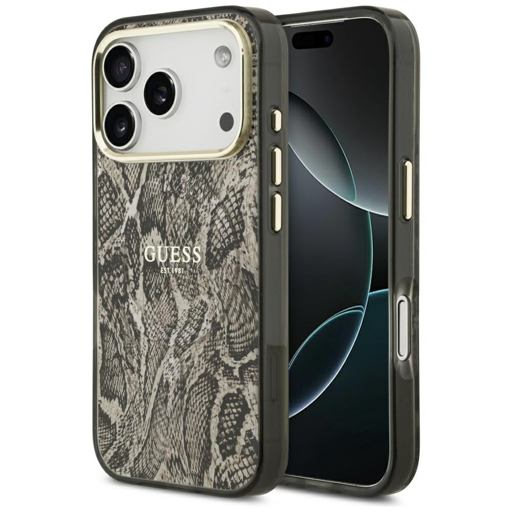 Capa MagSafe para Apple iPhone 17 Pro, Guess, Padrão Python, Castanho