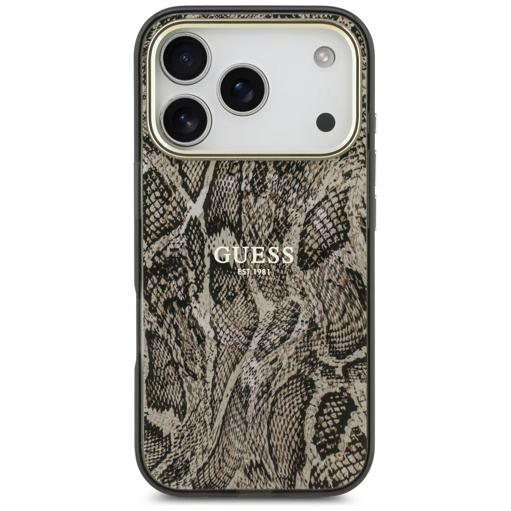 Capa MagSafe para Apple iPhone 17 Pro, Guess, Padrão Python, Castanho