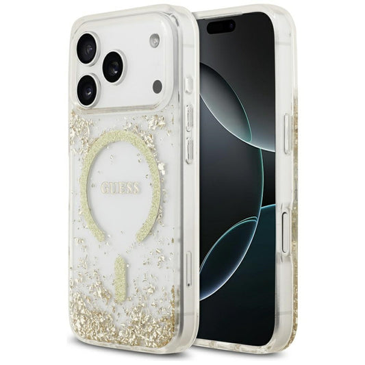 Capa MagSafe para Apple iPhone 17 Pro, Guess, Resin Bottom Glitter, Dourada