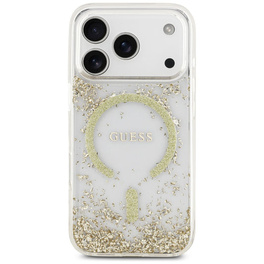 Capa MagSafe para Apple iPhone 17 Pro, Guess, Resin Bottom Glitter, Dourada
