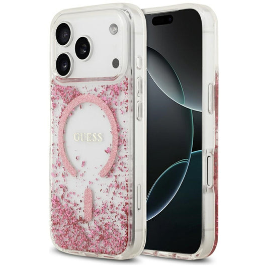 Capa MagSafe para Apple iPhone 17 Pro, Guess, Resin Bottom Glitter, Rosa