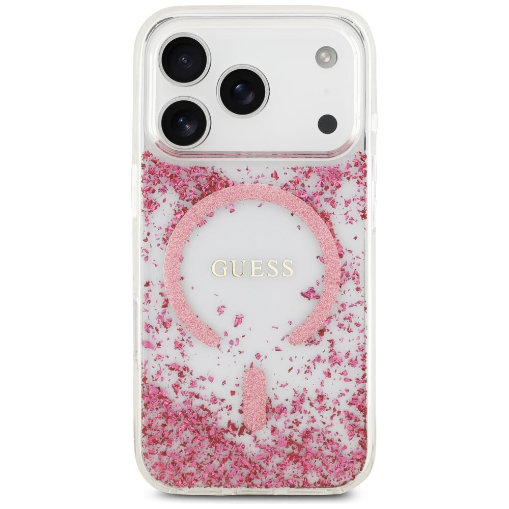 Capa MagSafe para Apple iPhone 17 Pro, Guess, Resin Bottom Glitter, Rosa