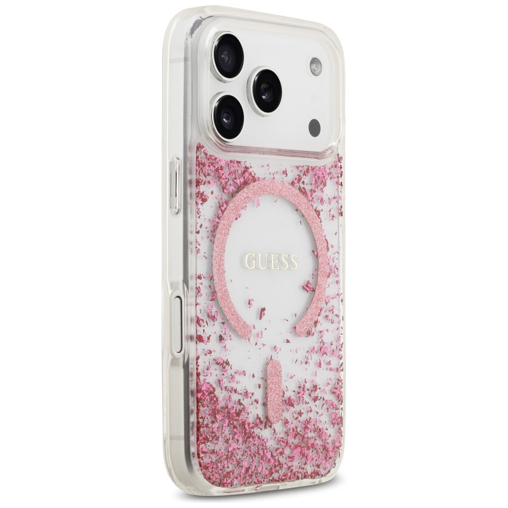 Capa MagSafe para Apple iPhone 17 Pro, Guess, Resin Bottom Glitter, Rosa