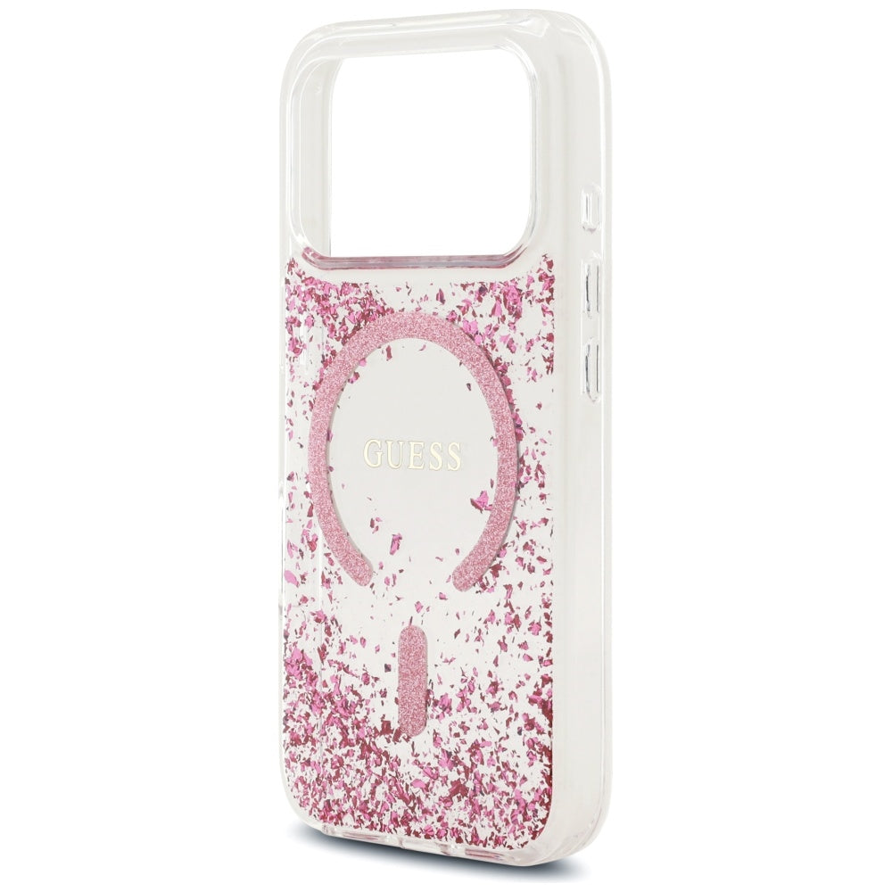 Capa MagSafe para Apple iPhone 17 Pro, Guess, Resin Bottom Glitter, Rosa