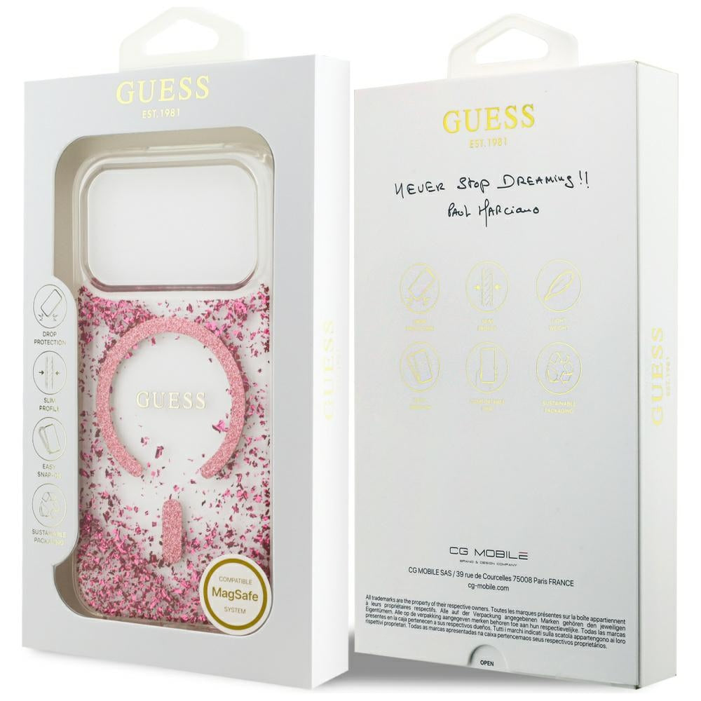 Capa MagSafe para Apple iPhone 17 Pro, Guess, Resin Bottom Glitter, Rosa