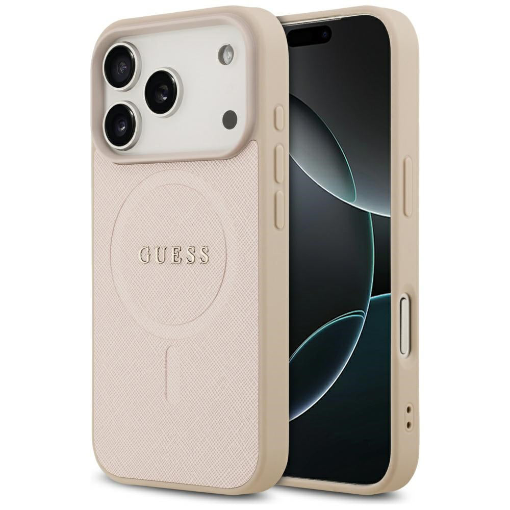 Capa MagSafe para Apple iPhone 17 Pro, Guess, Saffiano Classic Logo, Rosa