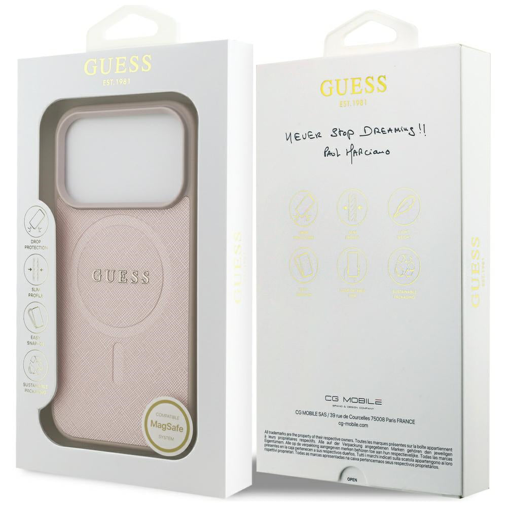 Capa MagSafe para Apple iPhone 17 Pro, Guess, Saffiano Classic Logo, Rosa