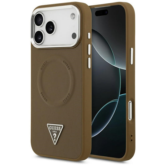 Capa MagSafe para Apple iPhone 17 Pro, Guess, Logo Triângulo, Marrom Prateado