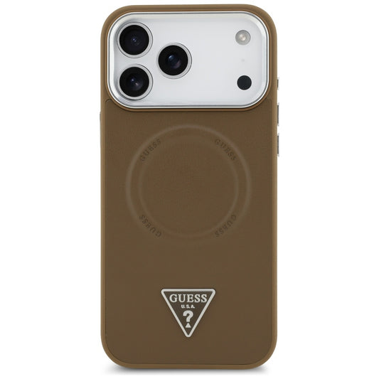 Capa MagSafe para Apple iPhone 17 Pro, Guess, Logo Triângulo, Marrom Prateado